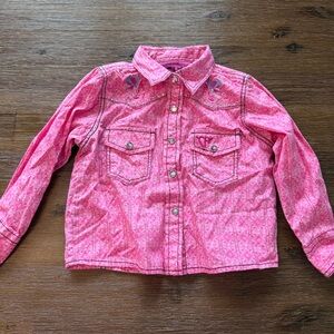 Cowgirl Hardware Baby Pink Button Down Shirt with Embroidered Details size 12M
